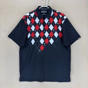 Tattoo Golf Performance Monster Edition Men XL Black Red Skull Argyle Polo Shirt